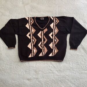 Vintage V-Neck Sweater - Black and Tan